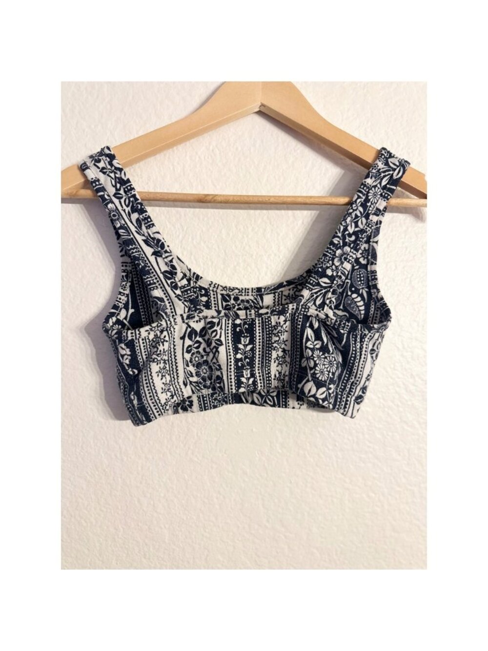 Floral Paisley Crop Top Navy Blue White Boho Festival Tank M - Picture 4 of 6